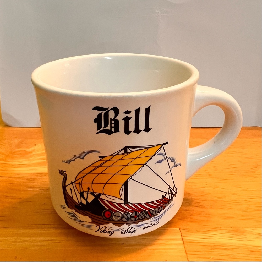 VTG Personalized Bill Viking Ship Mug 900 AD Dragon Head Coffee Mug Tea Cup